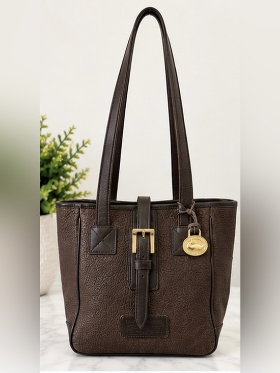 Dooney & Bourke Handbags - Vintage Dooney & Bourke Brown Leather Pebbled Tote with Gold Hardware